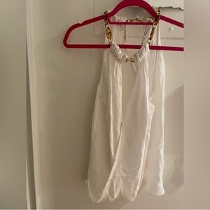 L'AGENCE Lina Chain Draped Top Halter Tank Top in Ivory